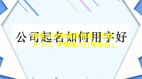 四柱八字命理学课程「四柱八 🦍 字命理入门纯小白」